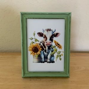 Farmhouse Cow and sunflowers picture 5x7 w/frame